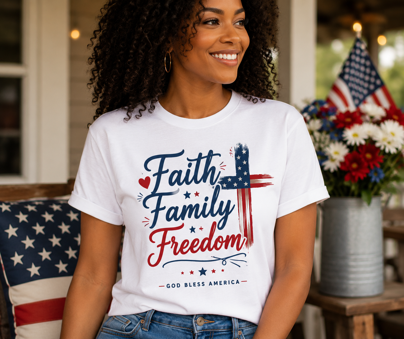 Faith • Family • Freedom Patriotic T-Shirt | God Bless America | America 250 Celebration | Christian USA Tee