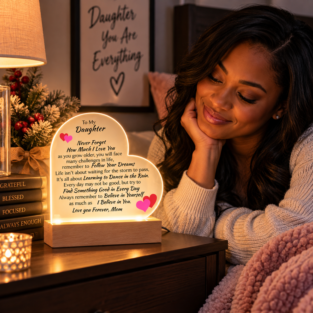 To My Daughter, Love Mom – Heart Acrylic Plaque