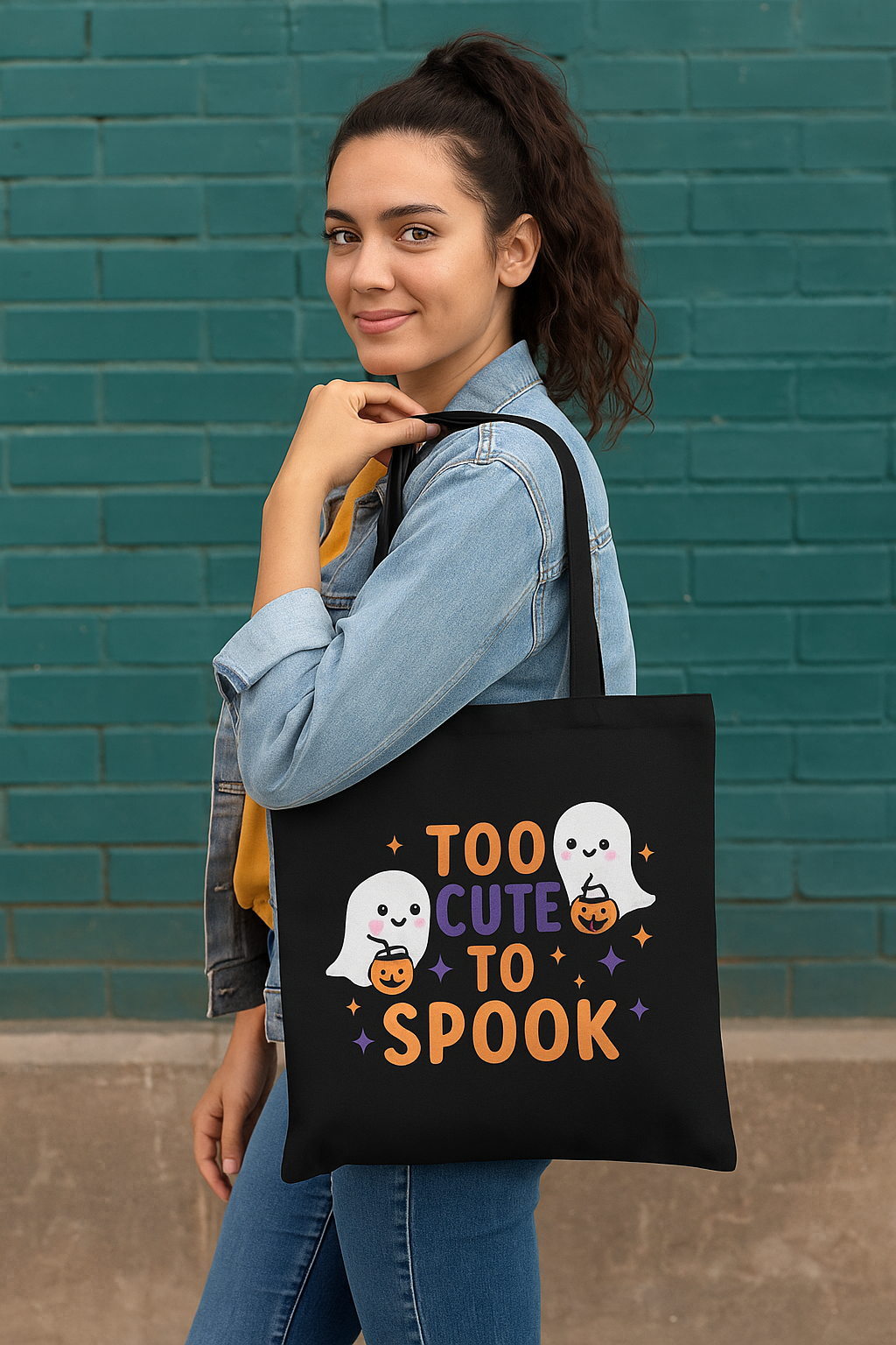 Too Cute to Spook, Trick or Treat Tote -- Halloween Candy Bag