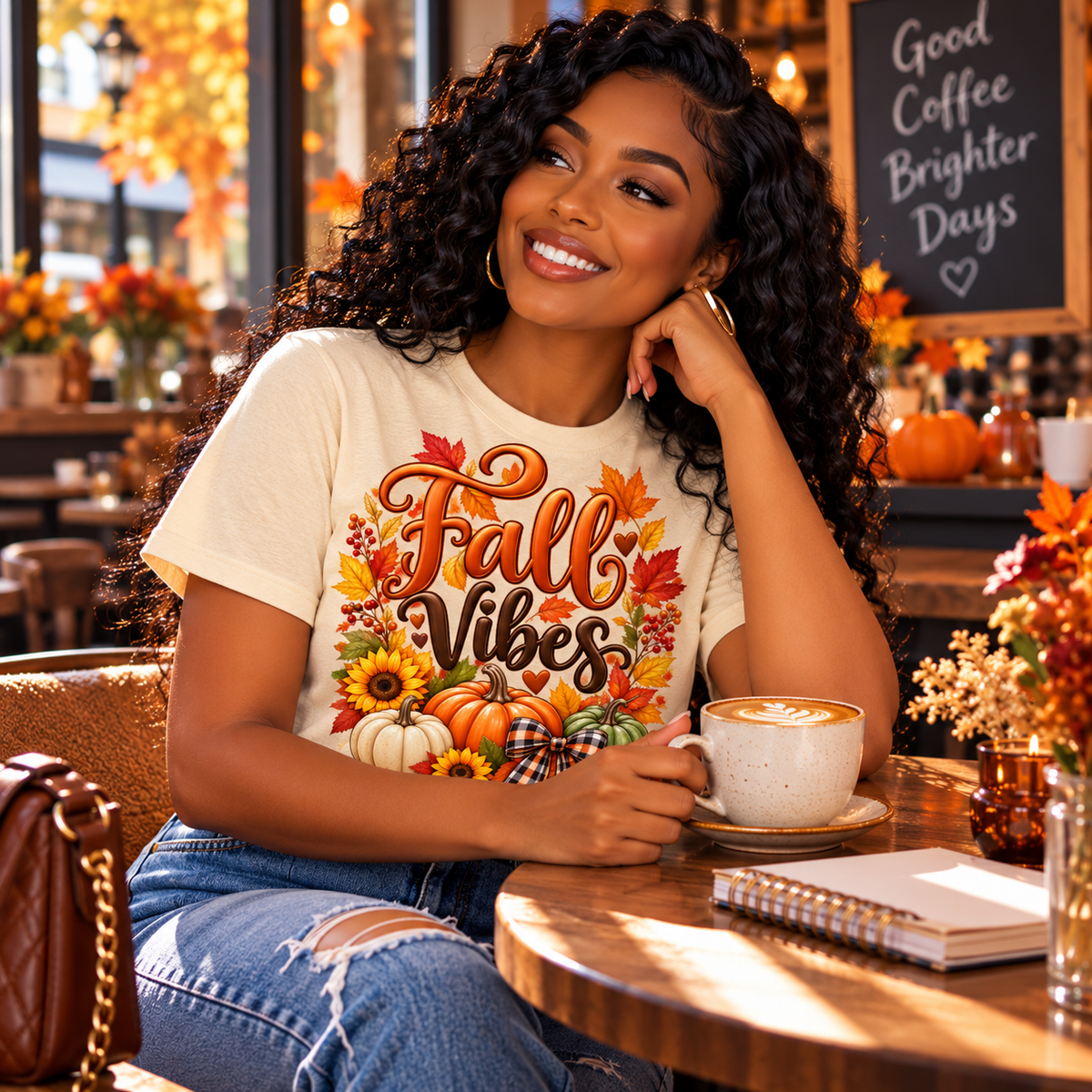 Fall Vibes Autumn Graphic T-Shirt | Cozy Pumpkin & Sunflower Unisex Tee