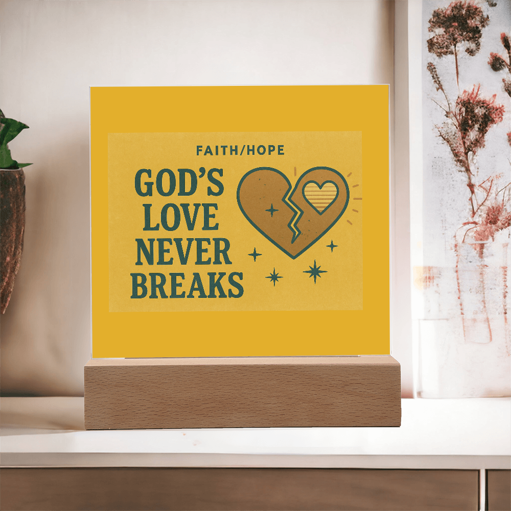 God's Love Never Breaks— Faith/HOPE Acrylic Gift for Comfort, Faith & Strength