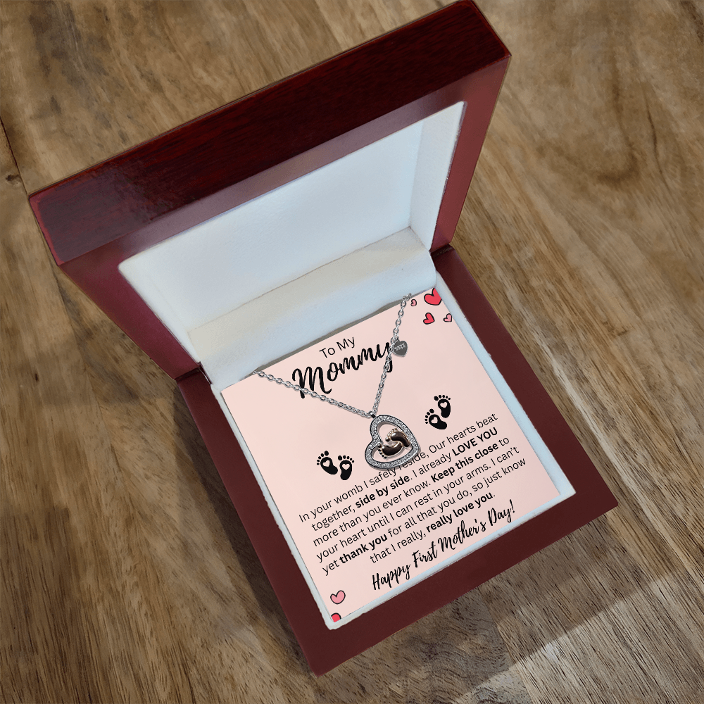 Mommy to be Gift - Baby Feet Necklace - Our Heart Beats as One