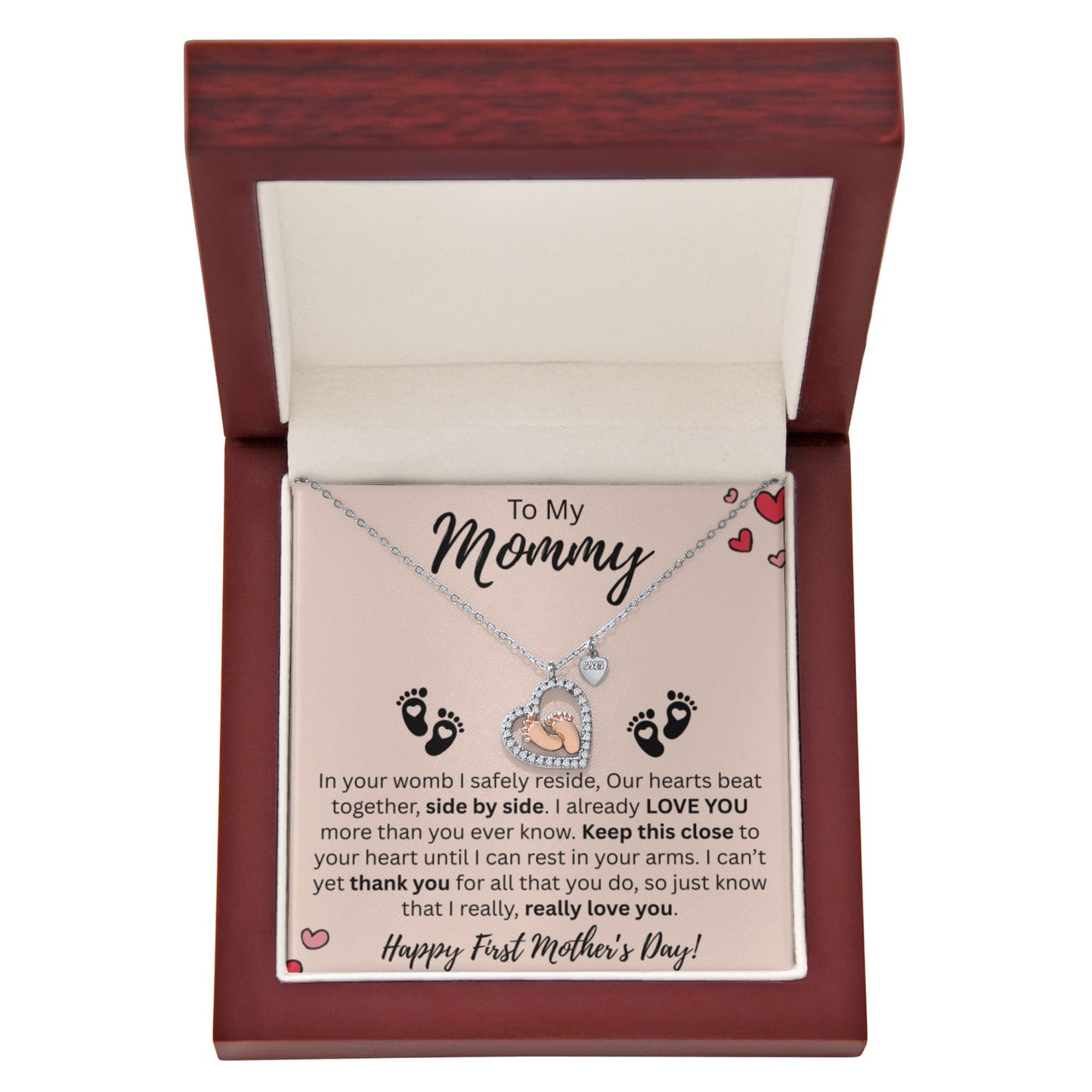 Mommy to be Gift - Baby Feet Necklace - Our Heart Beats as One