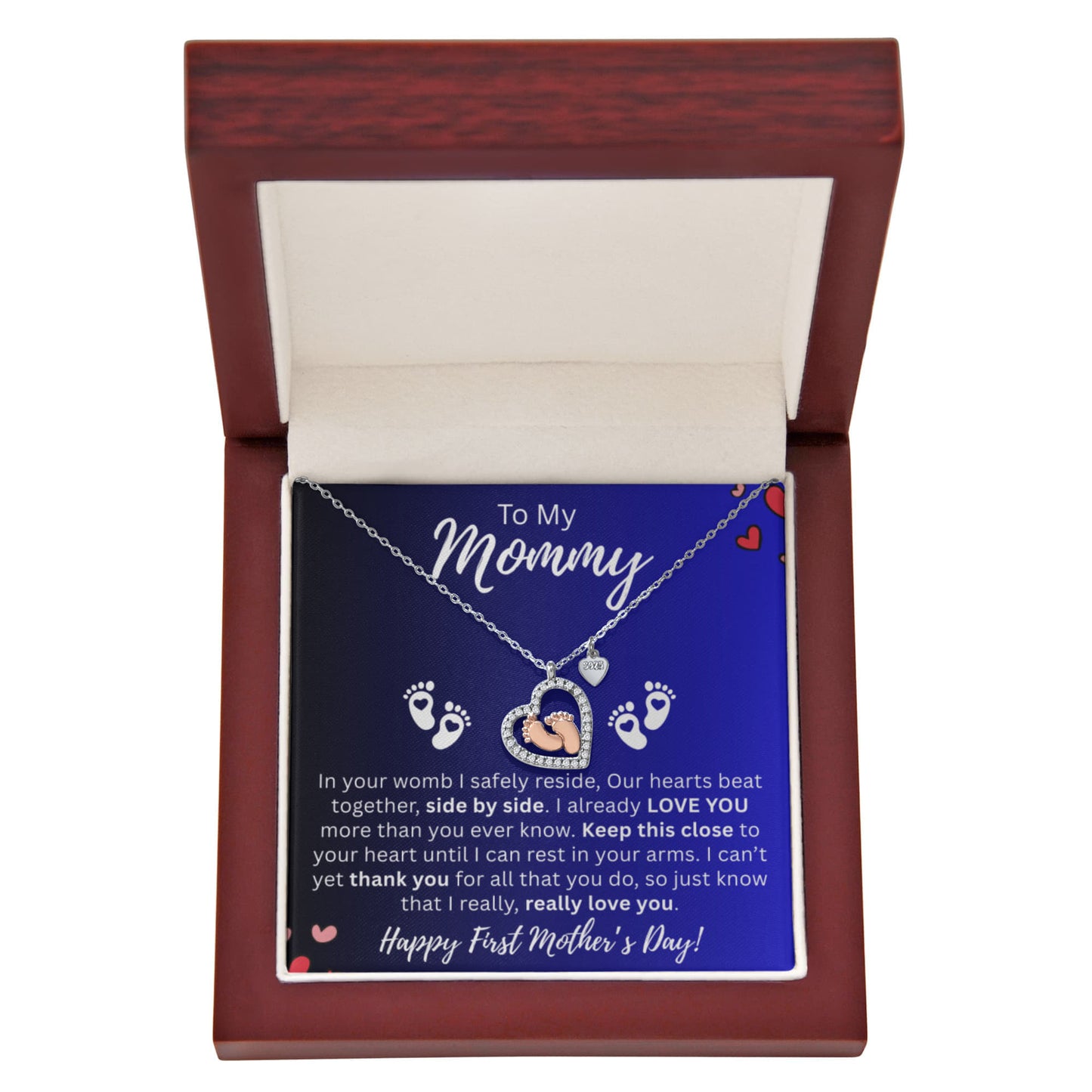Mommy to-be Gift- Baby Feet Necklace- Our Heart Beats as One