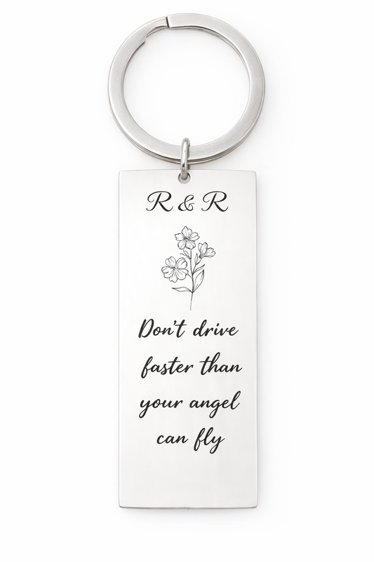 Engraved Rectangle Keychain with Birth Flower