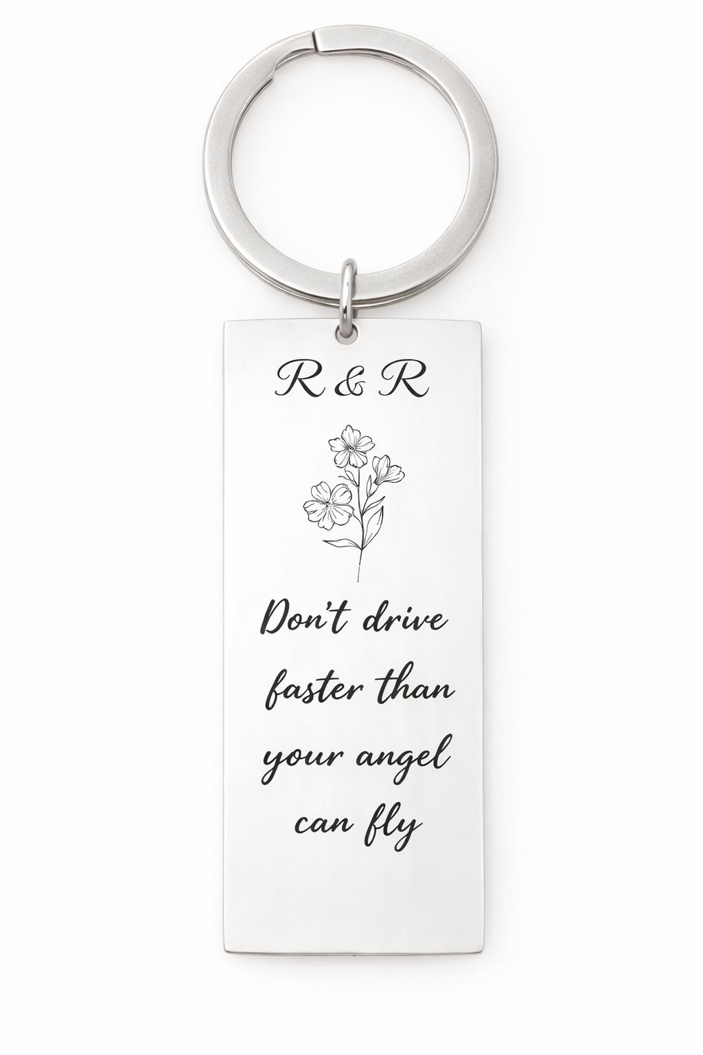 Engraved Rectangle Keychain with Birth Flower