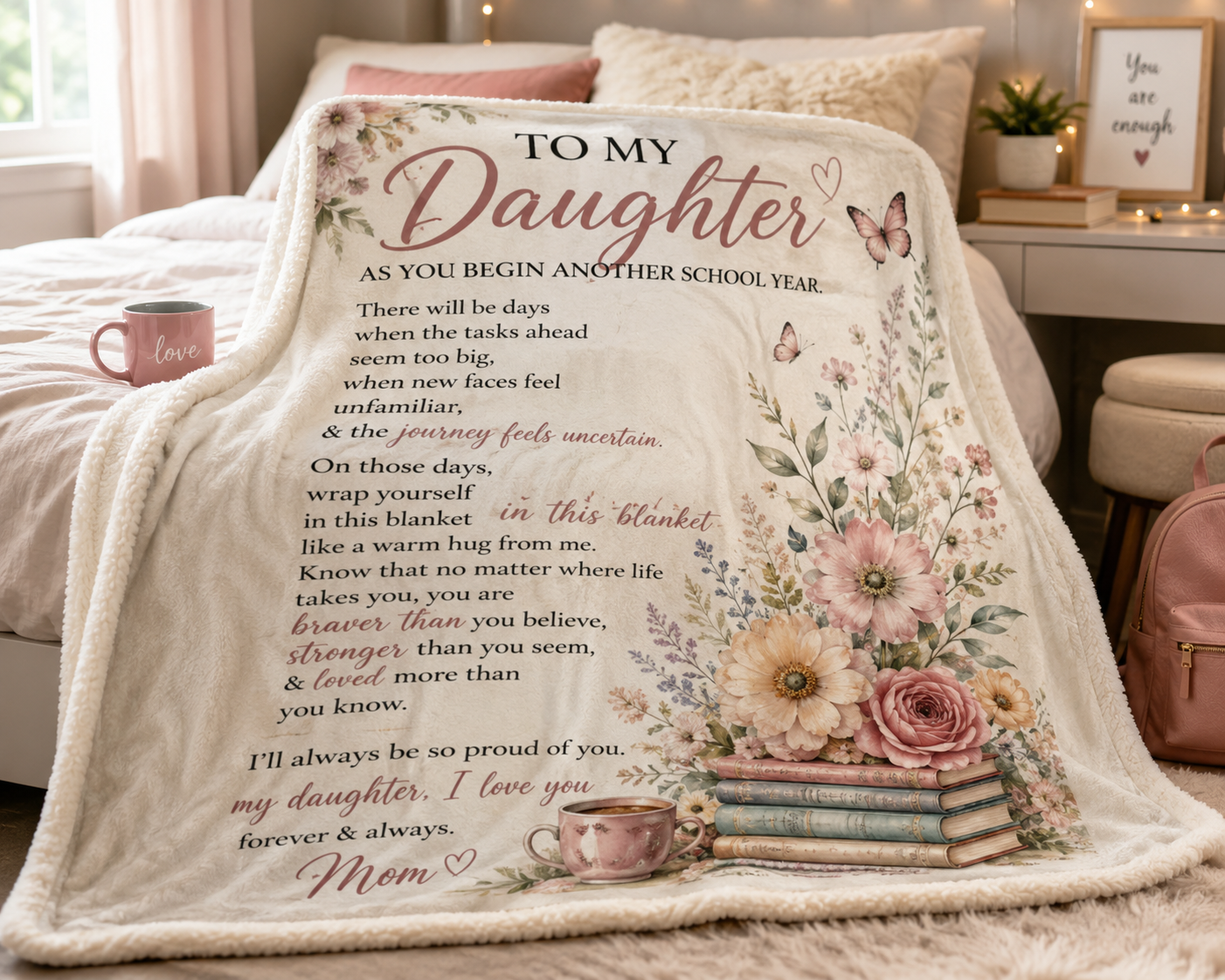 To My Daughter Blanket – Back to School Gift from Mom | Inspirational Throw Blanket