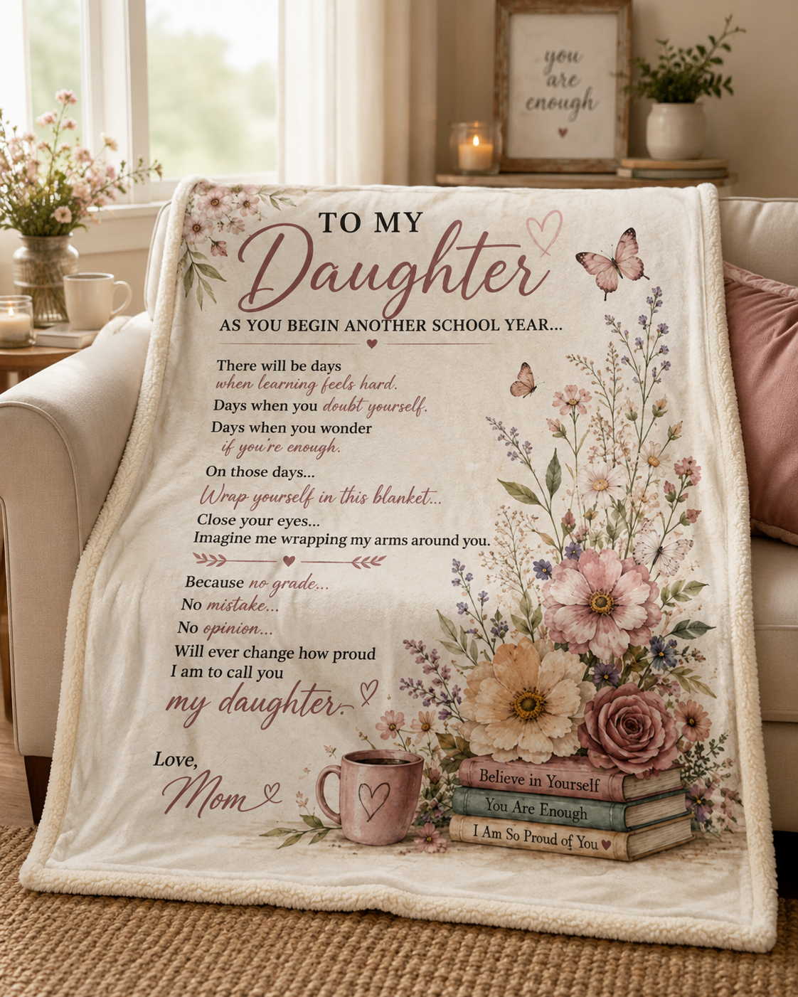 To My Daughter Back-to-School Blanket - Inspirational Gift from Mom - Cozy Throw Blanket