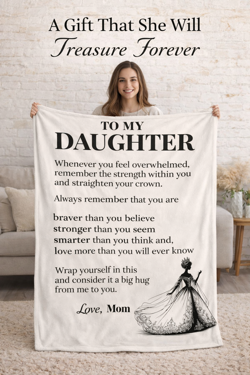 To My Daughter – Love From Mom Inspirational Blanket | Meaningful Gift for Daughter