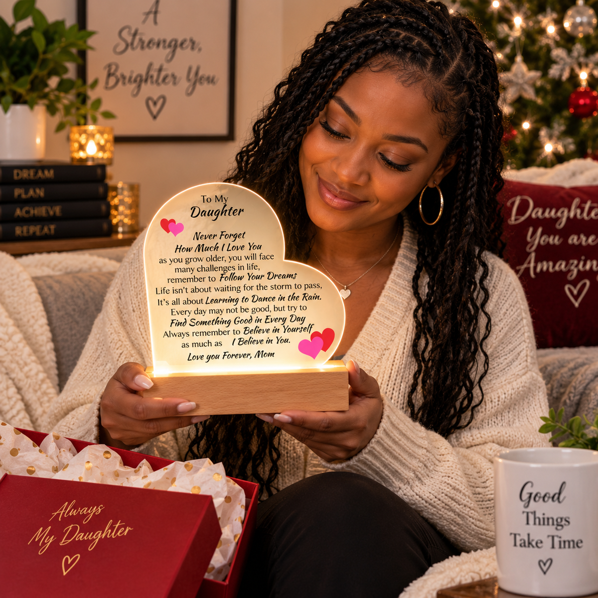 To My Daughter, Love Mom – Heart Acrylic Plaque