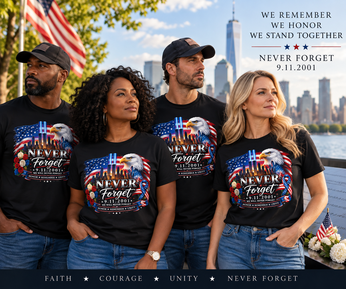 9/11 Never Forget Memorial Apparel – T-Shirt, Sweatshirt & Hoodie