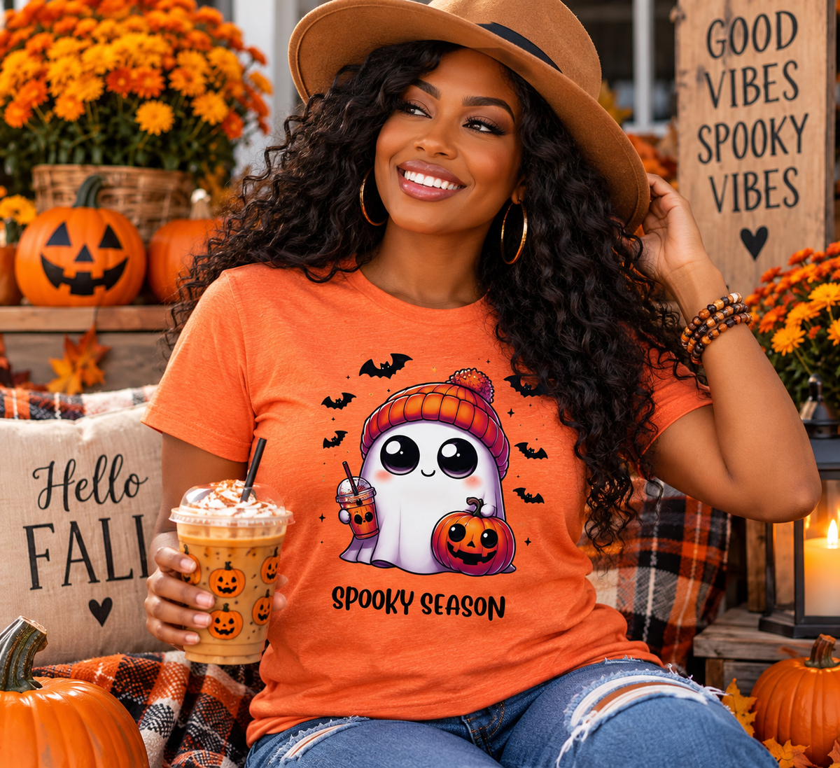 Spooky Season Ghost & Coffee Halloween Unisex T-Shirt