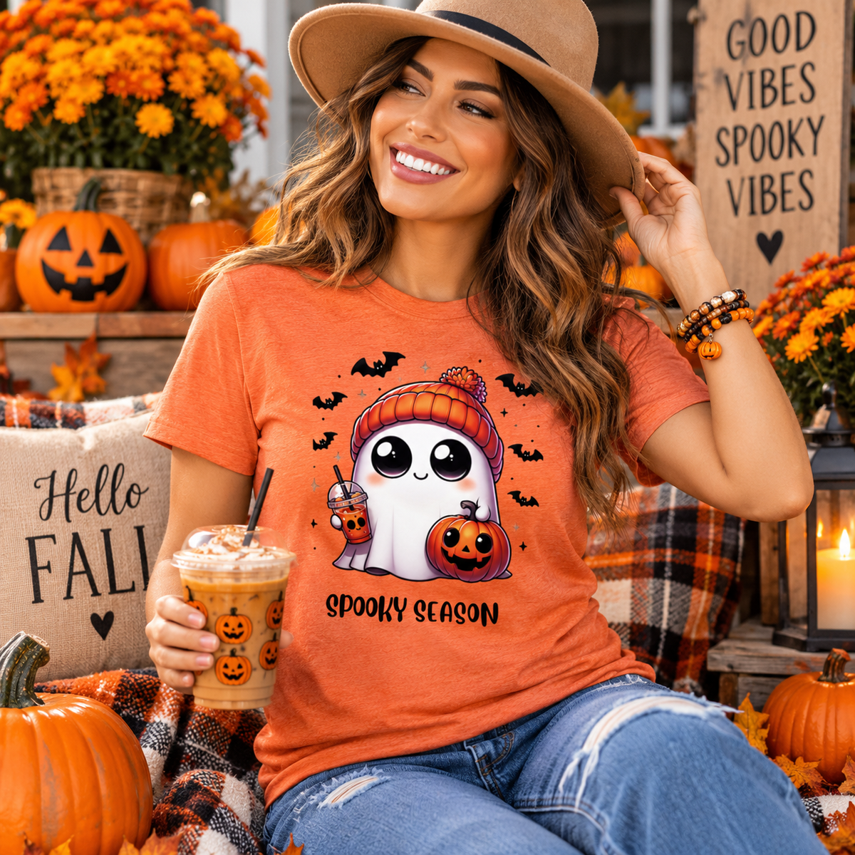 Spooky Season Ghost & Coffee Halloween Unisex T-Shirt