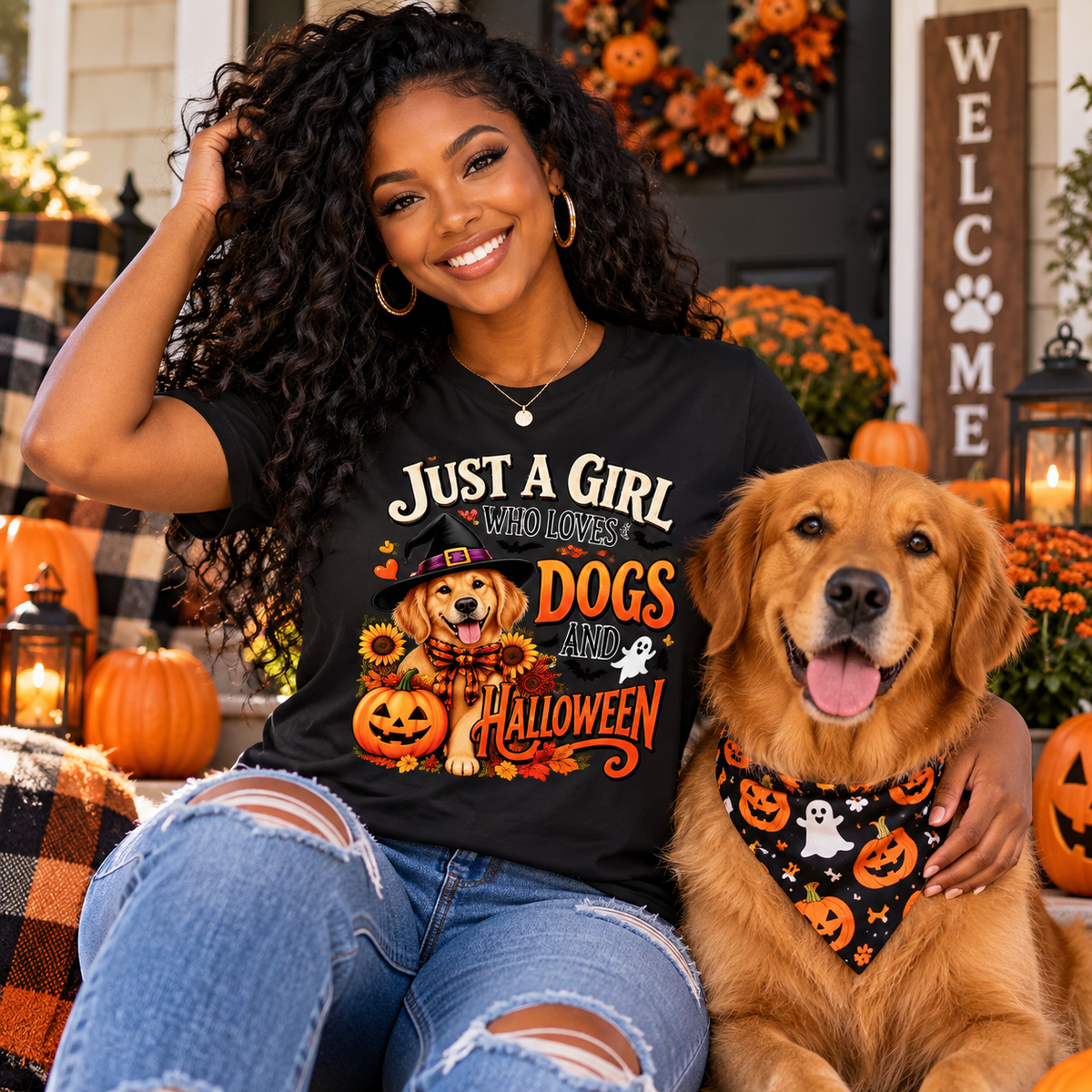 Just a Girl Who Loves Dogs and Halloween | Cute Halloween T-Shirt