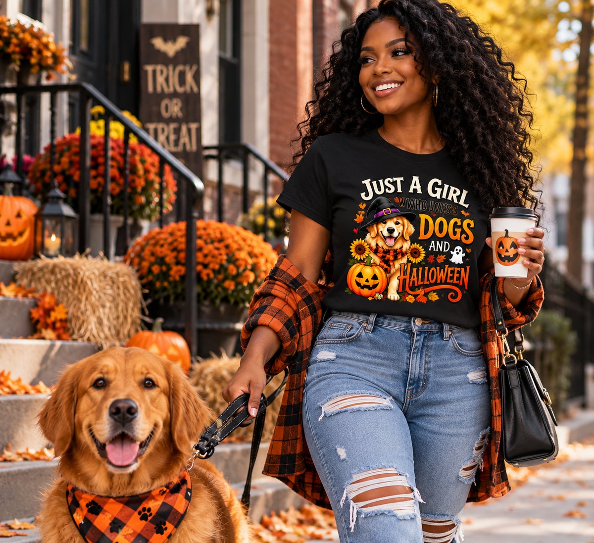 Just a Girl Who Loves Dogs and Halloween | Cute Halloween T-Shirt