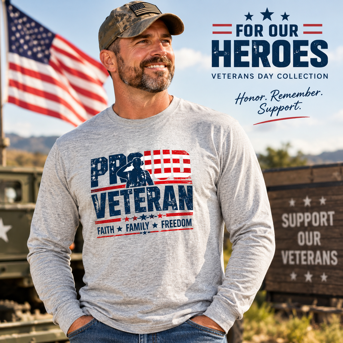 Proud Veteran Long Sleeve T-Shirt | Faith Family Freedom