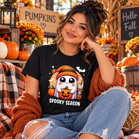 Spooky Season Ghost & Pumpkin Halloween Unisex T-Shirt