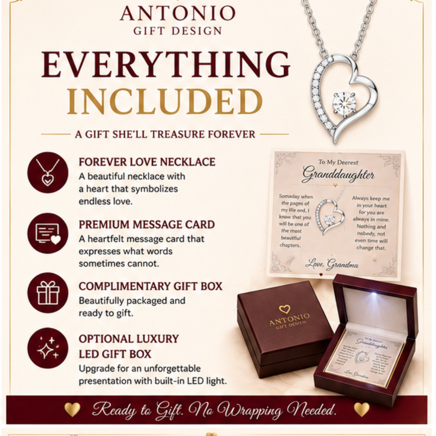 To My Granddaughter | Always In My Heart |  Forever Love Necklace.