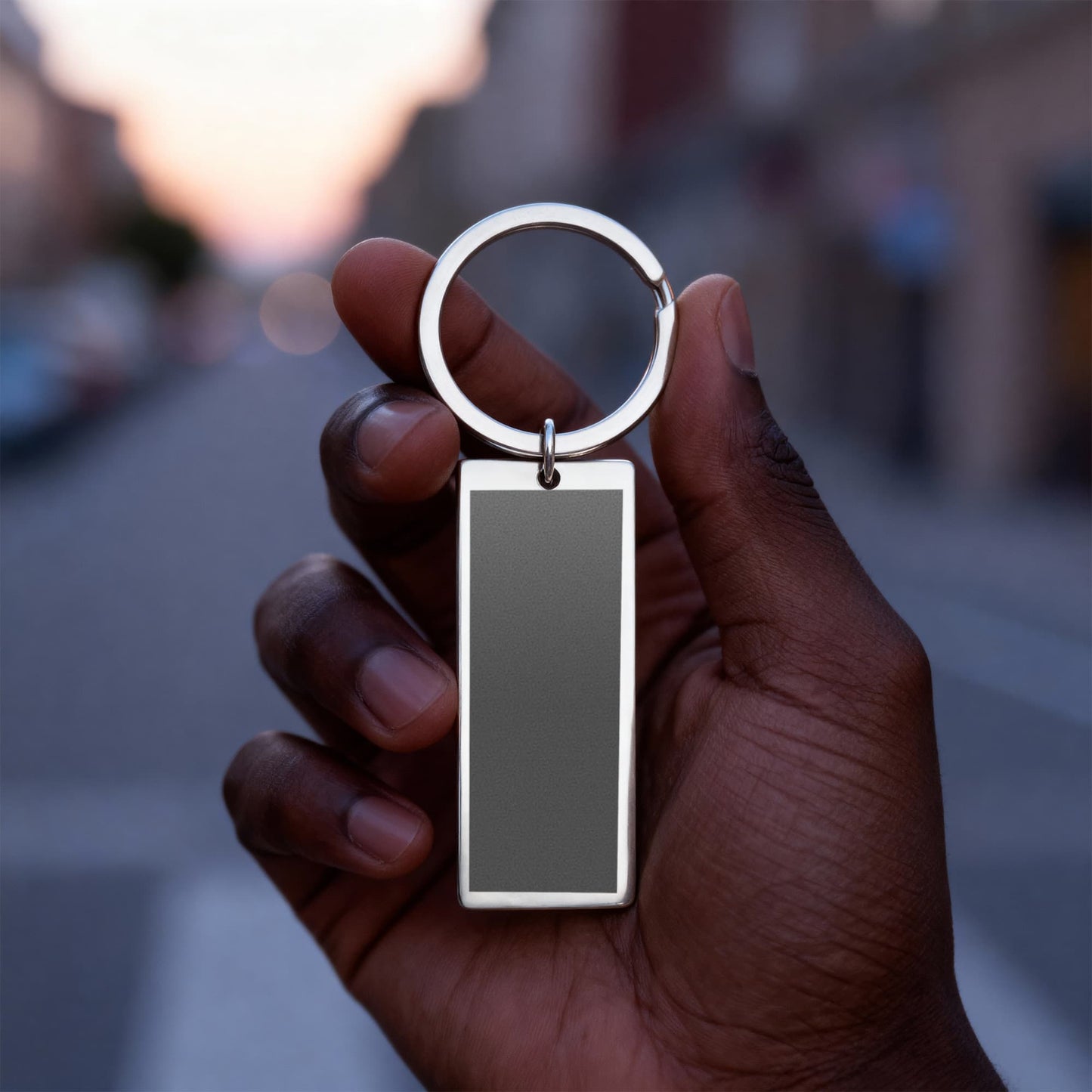 Engraved Rectangle Keychain with Birth Flower