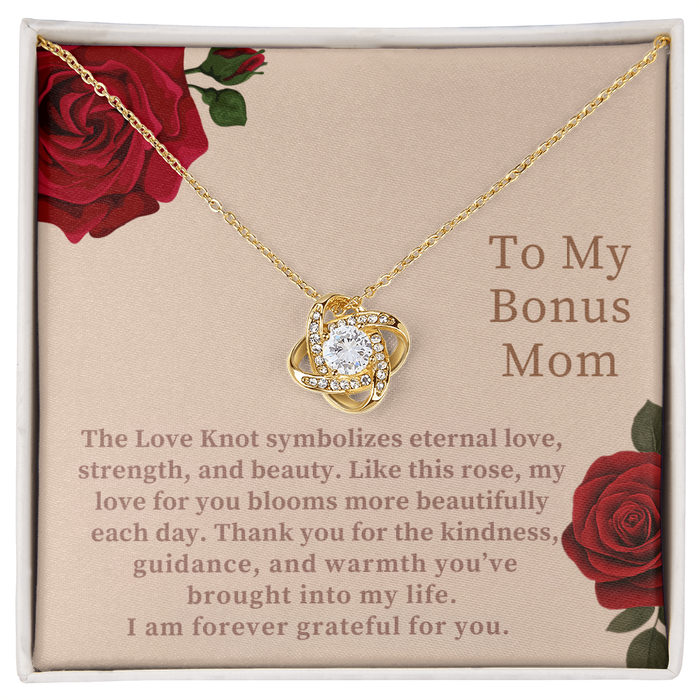 Bonus Mom Gift Love Knot Necklace — Appreciation Jewelry with Message Card