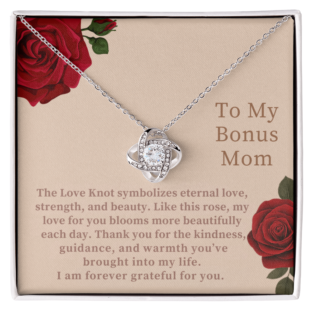 Bonus Mom Gift Love Knot Necklace — Appreciation Jewelry with Message Card