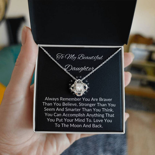 To My Beautiful Daughter | Love to the Moon and Back | Love Knot Necklace |
