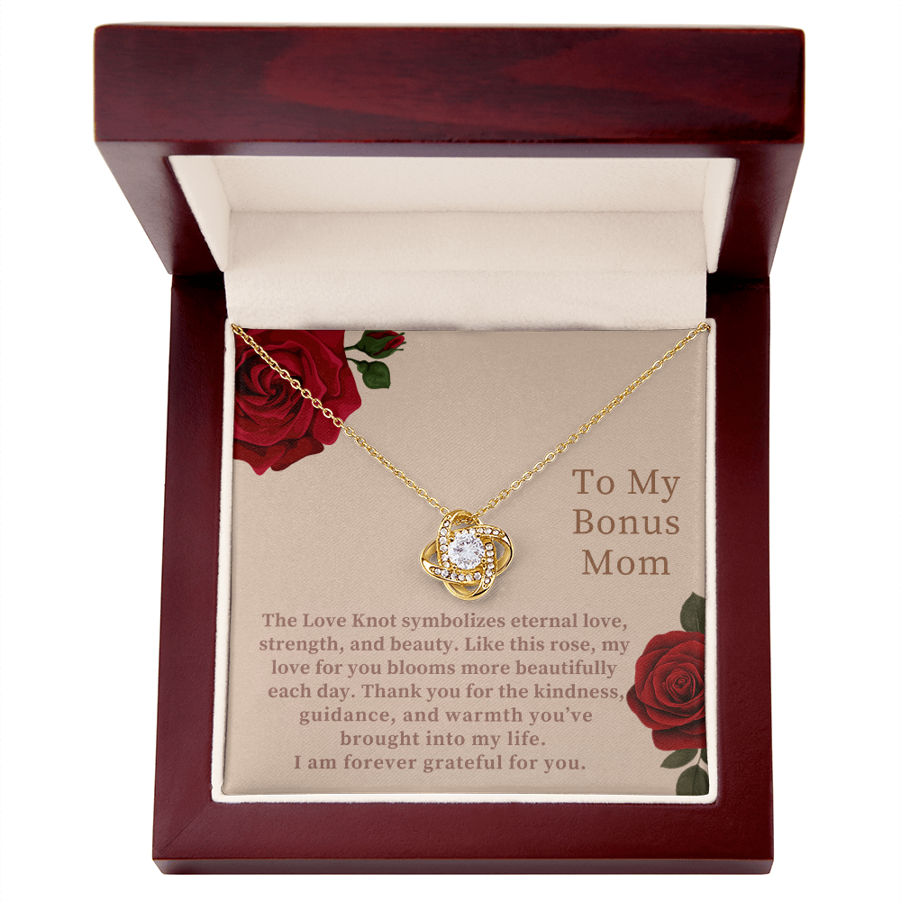 Bonus Mom Gift Love Knot Necklace — Appreciation Jewelry with Message Card