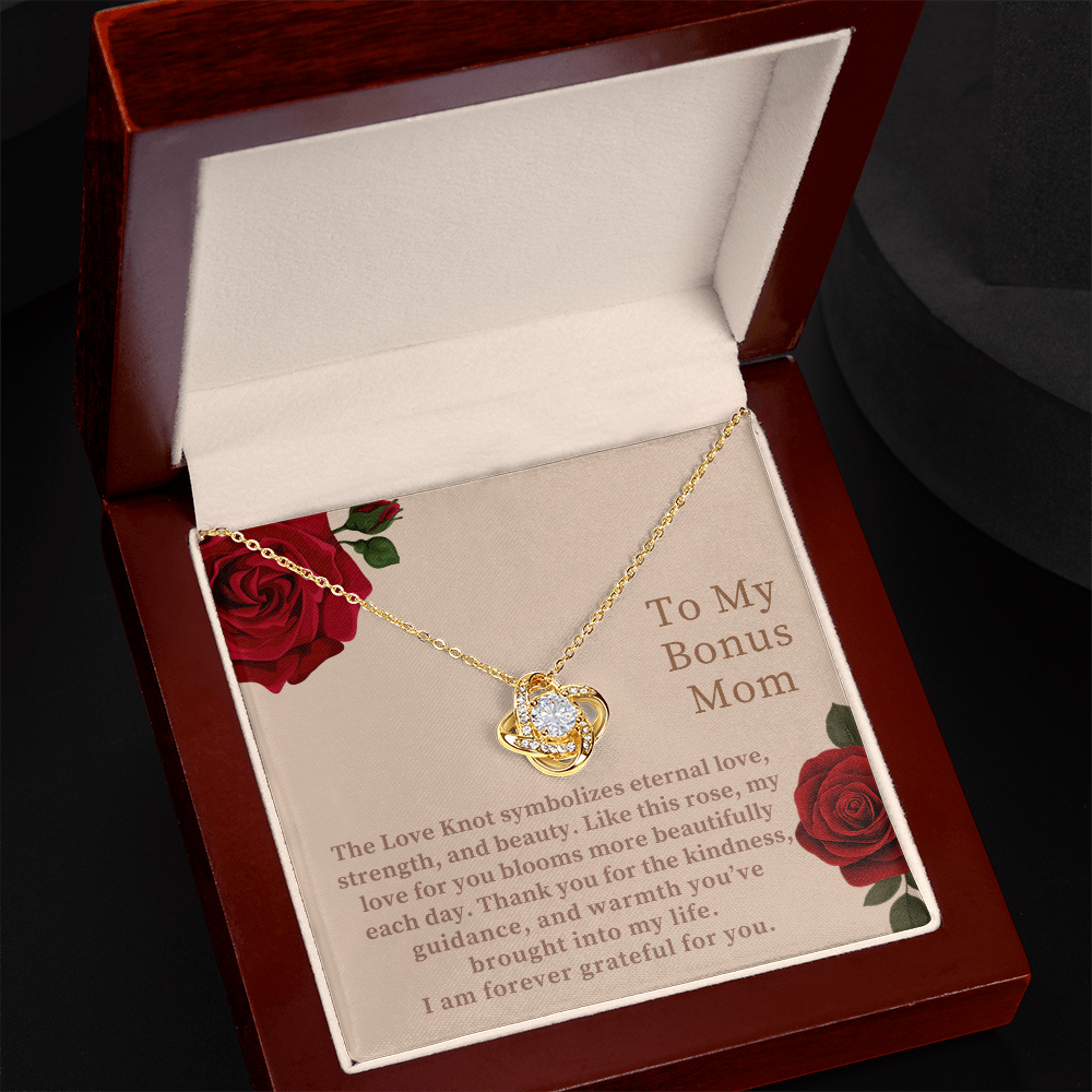 Bonus Mom Gift Love Knot Necklace — Appreciation Jewelry with Message Card