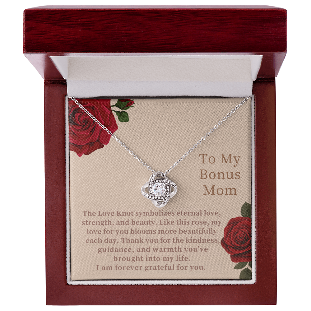 Bonus Mom Gift Love Knot Necklace — Appreciation Jewelry with Message Card