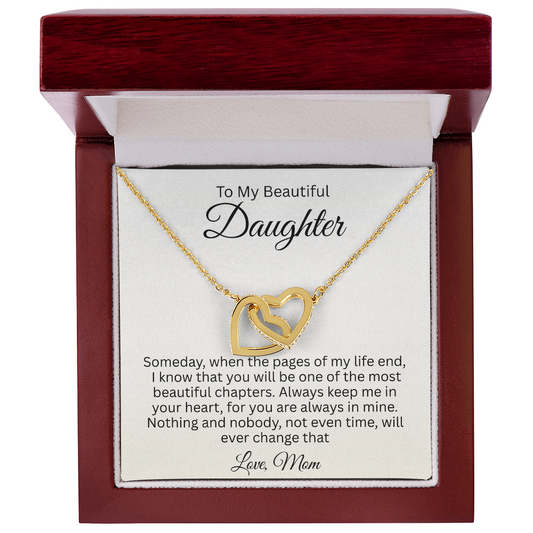 To My Daughter Interlocking Hearts Necklace, with Meaningful Message Card