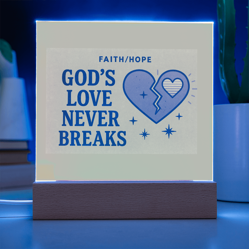 God's Love Never Breaks— Faith/HOPE Acrylic Gift for Comfort, Faith & Strength
