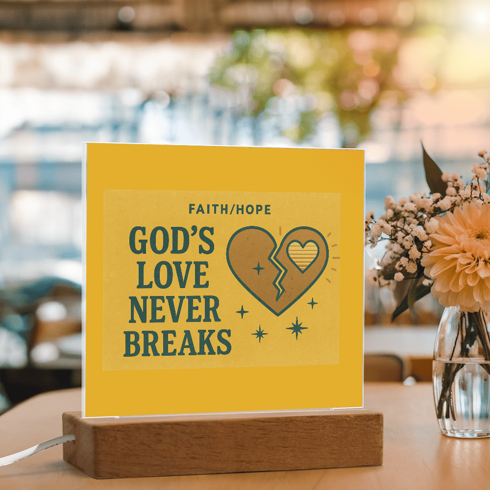 God's Love Never Breaks— Faith/HOPE Acrylic Gift for Comfort, Faith & Strength