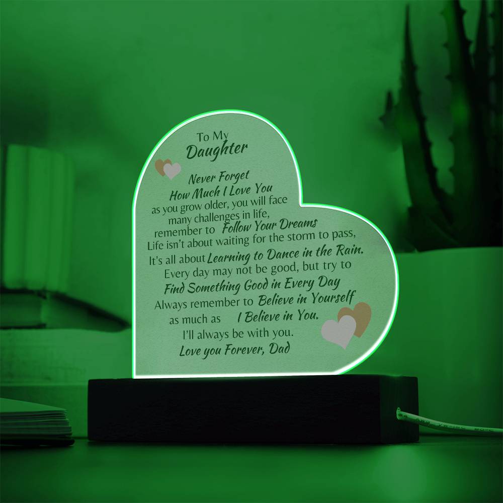 To My Daughter Love Forever, Dad Acrylic Heart Plaque