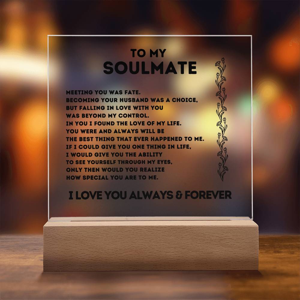 To My Soulmate, Meeting You Was Fate,  Acrylic Square Plaque.