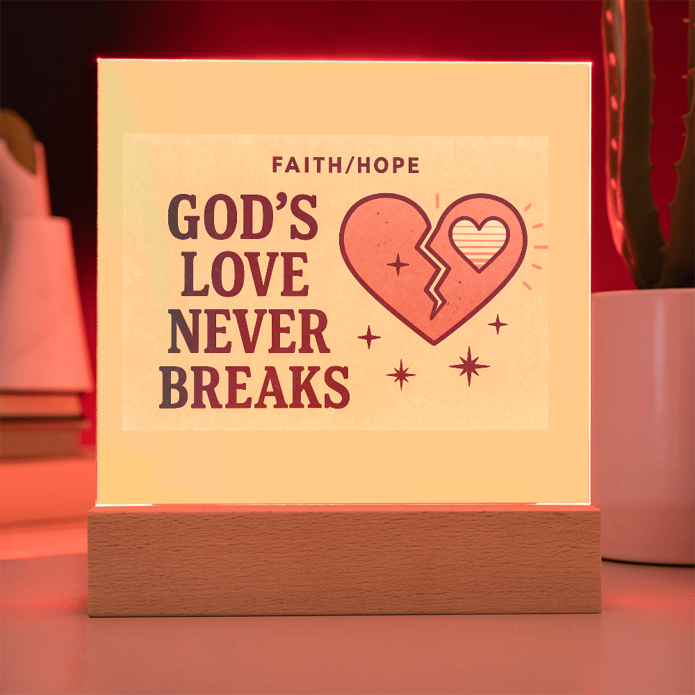God's Love Never Breaks— Faith/HOPE Acrylic Gift for Comfort, Faith & Strength