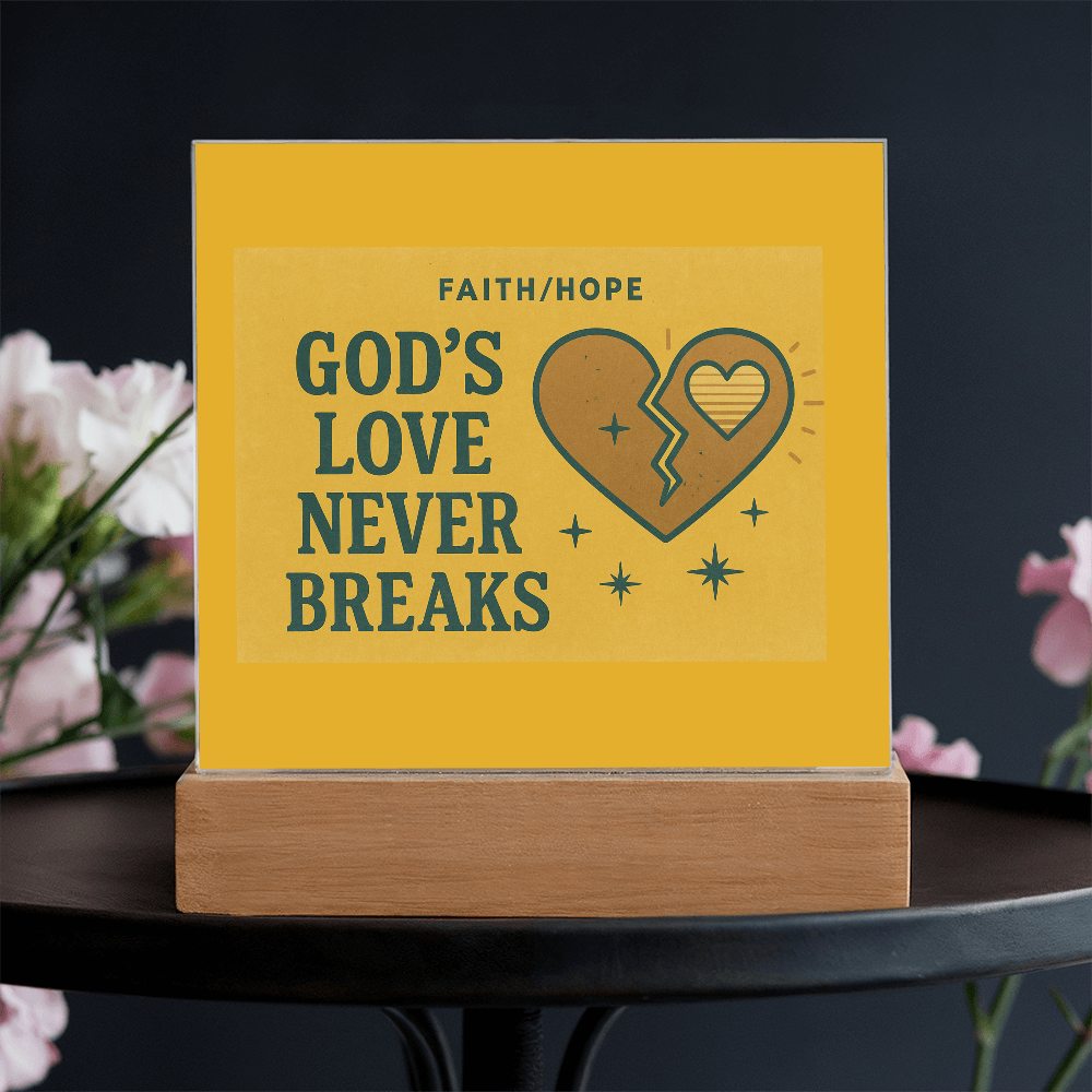 God's Love Never Breaks— Faith/HOPE Acrylic Gift for Comfort, Faith & Strength
