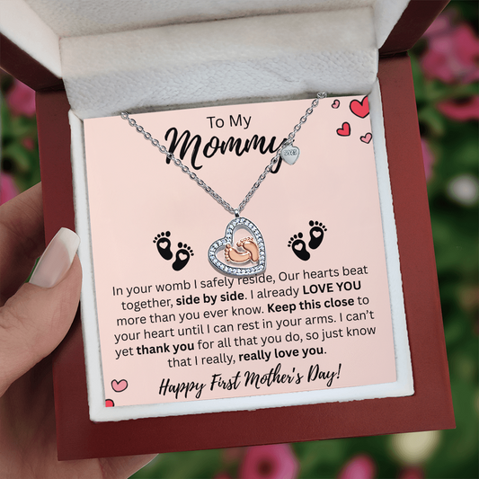 Mommy to be Gift - Baby Feet Necklace - Our Heart Beats as One