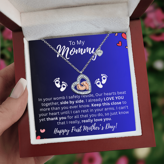 Mommy to-be Gift-  Baby Feet Necklace- Our Heart Beats as One