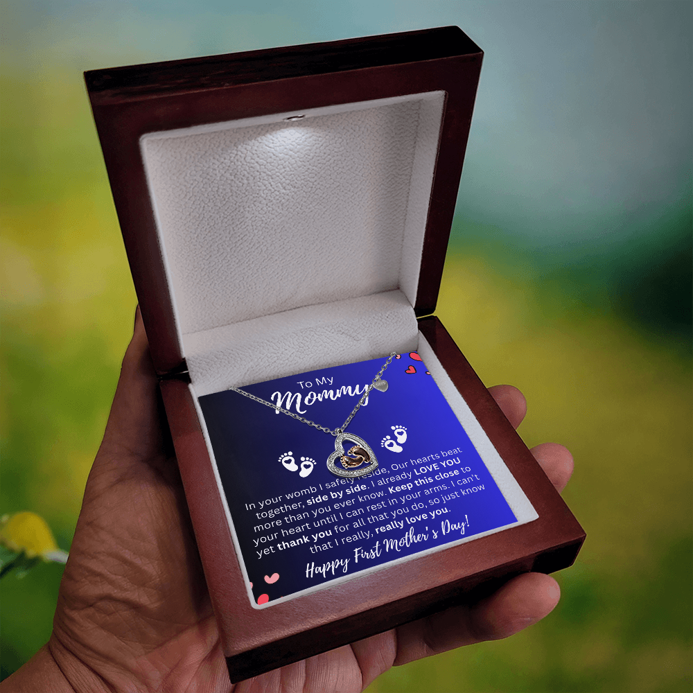Mommy to-be Gift-  Baby Feet Necklace- Our Heart Beats as One